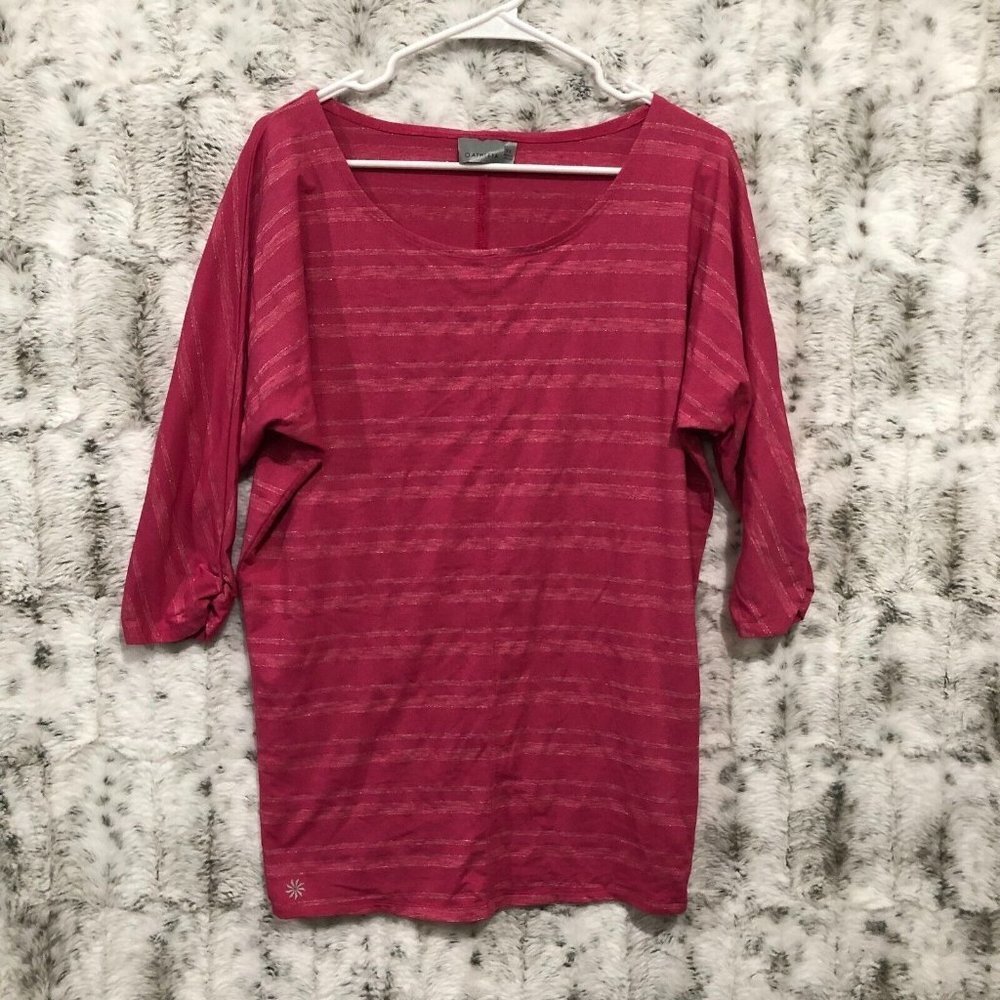 Athleta Tunic shirt women’s X-small pink Dory striped dolman sleeve shimmer